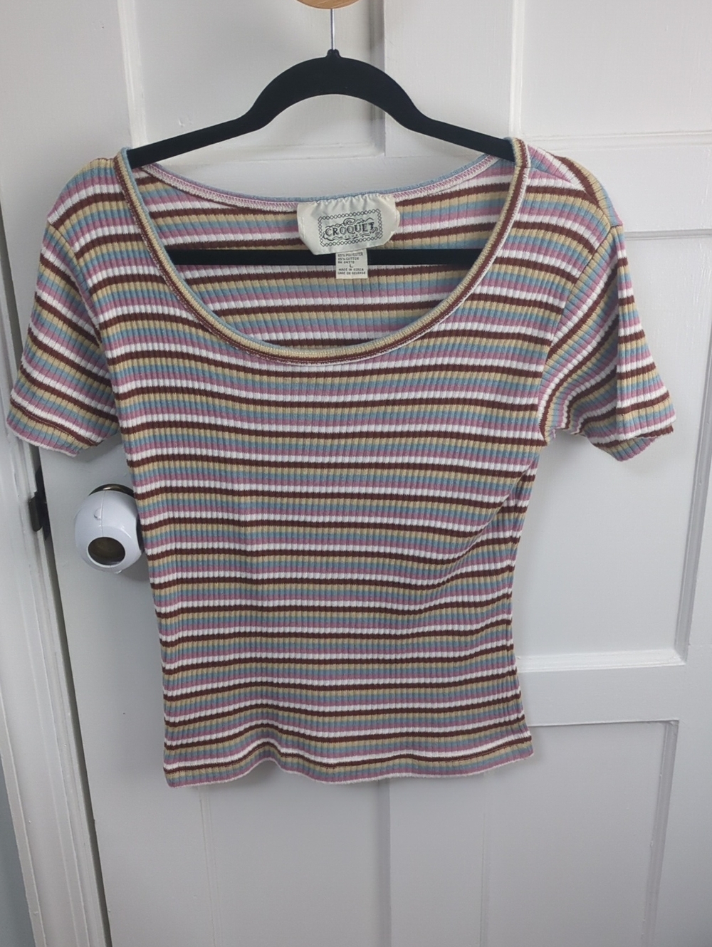Croquet Multicolor Striped Ribbed Short Sleeve Scoop Tee
